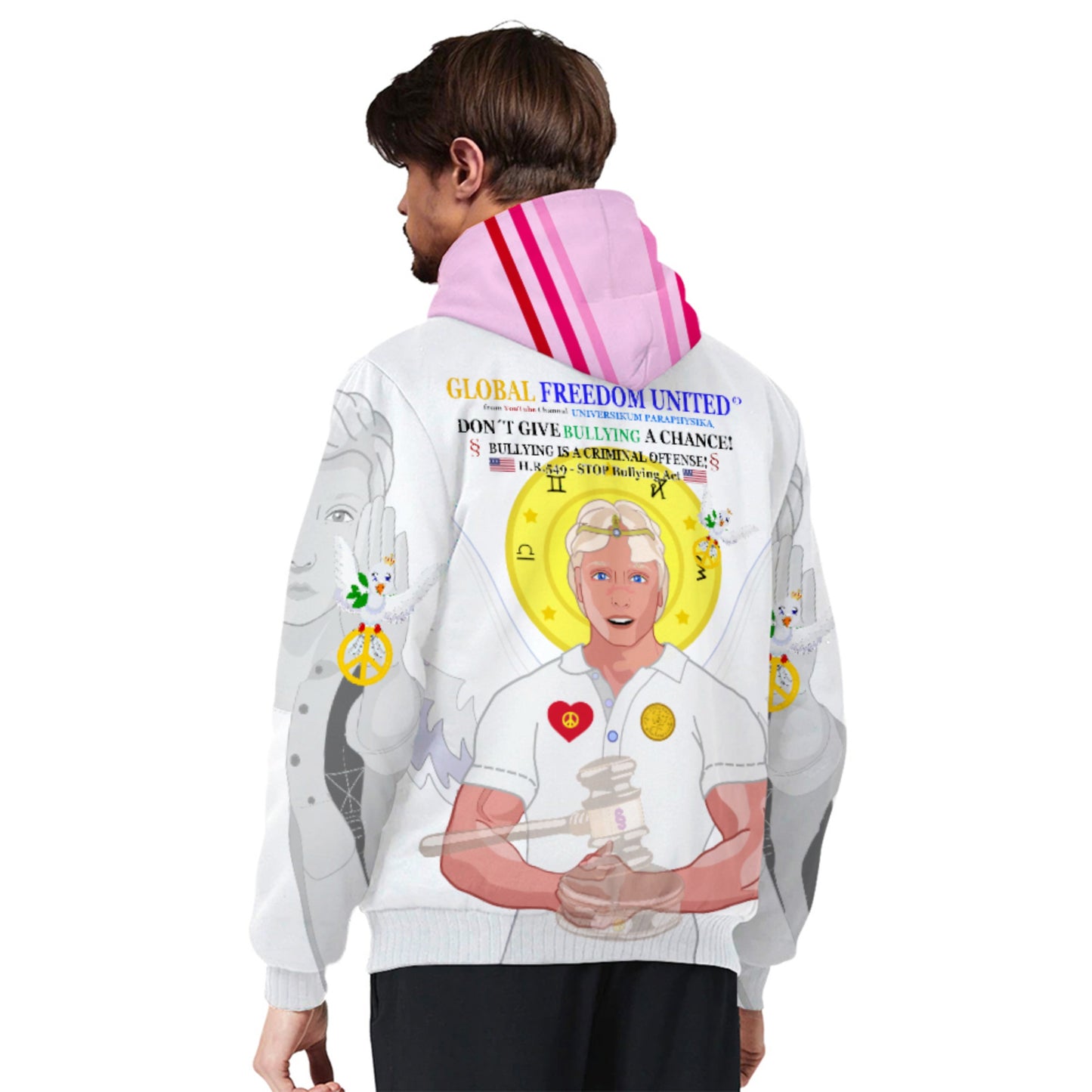 Plush Hoodie GLOBAL FREEDOM UNITED© Anti Bullying Women USA Pink