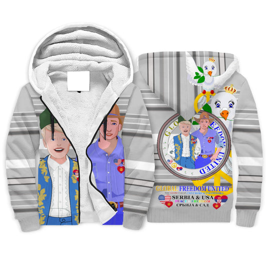 Plush Hoodie GLOBAL FREEDOM UNITED© Men Serbia & USA Grey