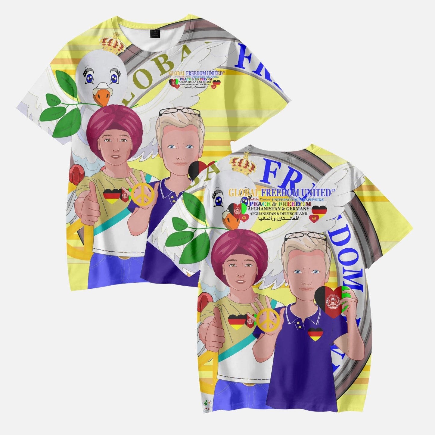 AOP Kids' Short T-Shirts GLOBAL FREEDOM UNITED BOY AFGHANISTAN & GERMANY YELLOW