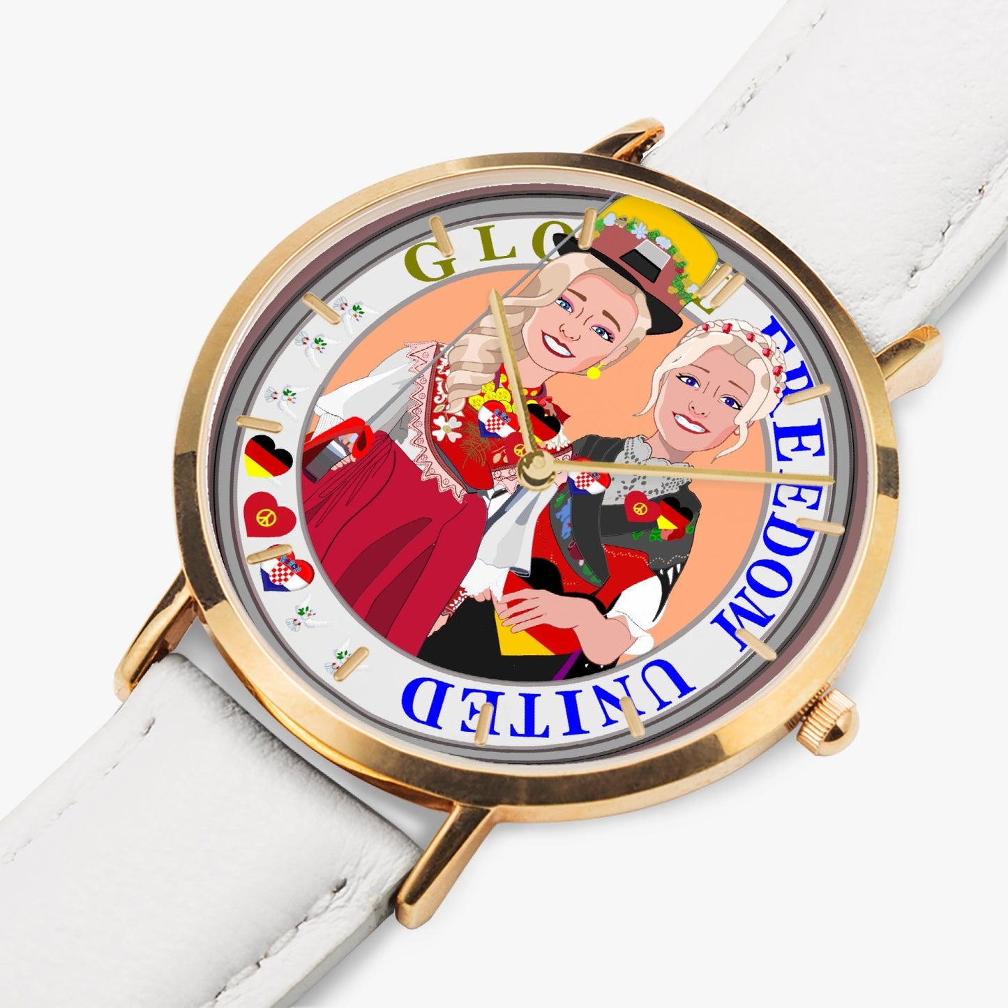 GLOBAL FREEDOM UNITED© Hot Selling Ultra-Thin Leather Strap Quartz Watch (Rose Gold With Indicators) Women Croatia & Germany