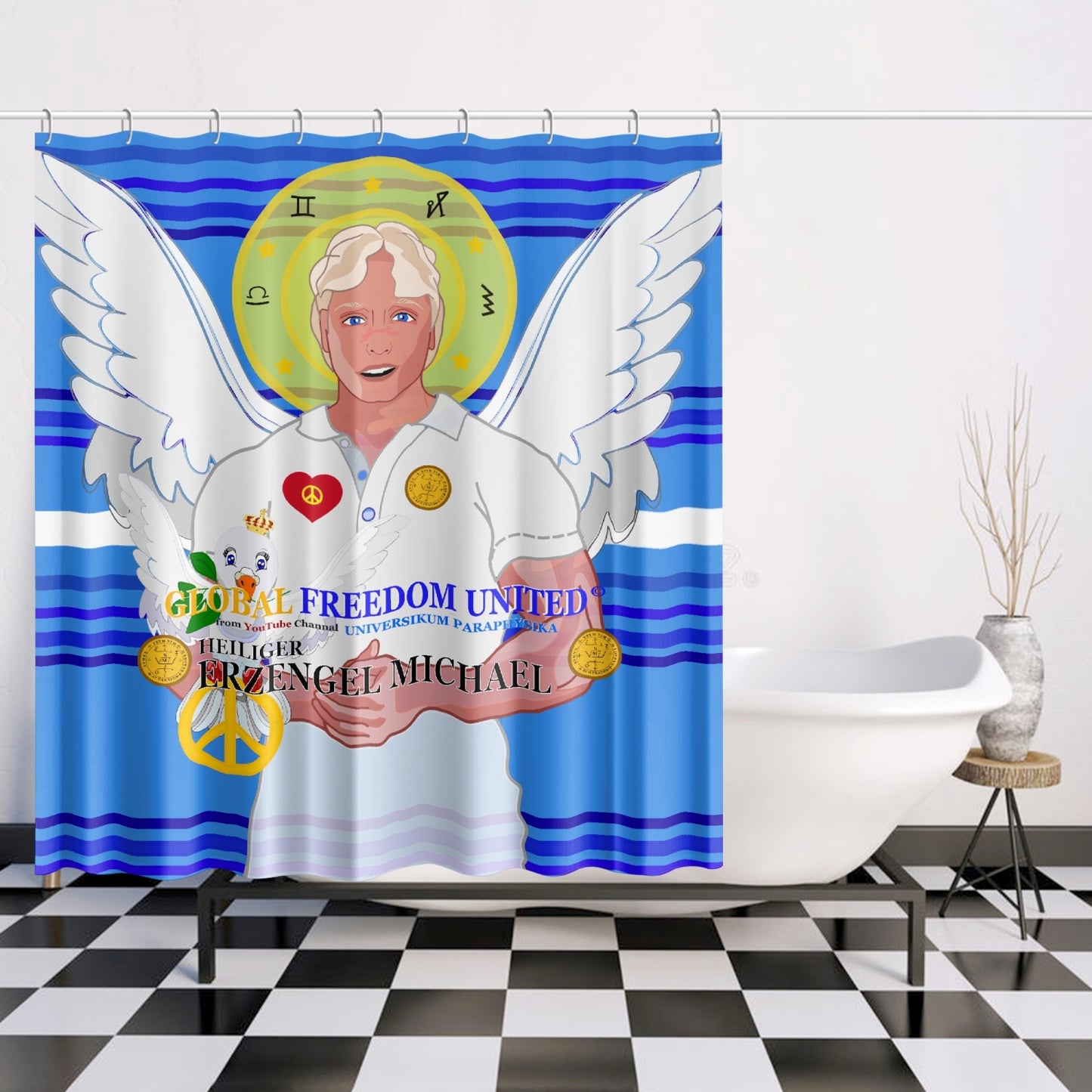Quick-drying Shower Curtain Quick-drying Shower Curtain GLOBAL FREEDOM UNITED ARCGANGEL MICHAEL GERMAN DEEP BLUE