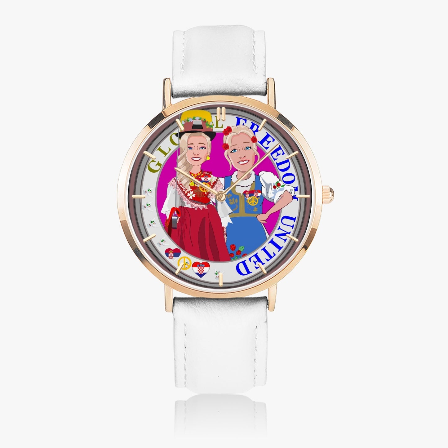 GLOBAL FREEDOM UNITED© Hot Selling Ultra-Thin Leather Strap Quartz Watch (Rose Gold With Indicators) Women Croatia & Serbia  V2
