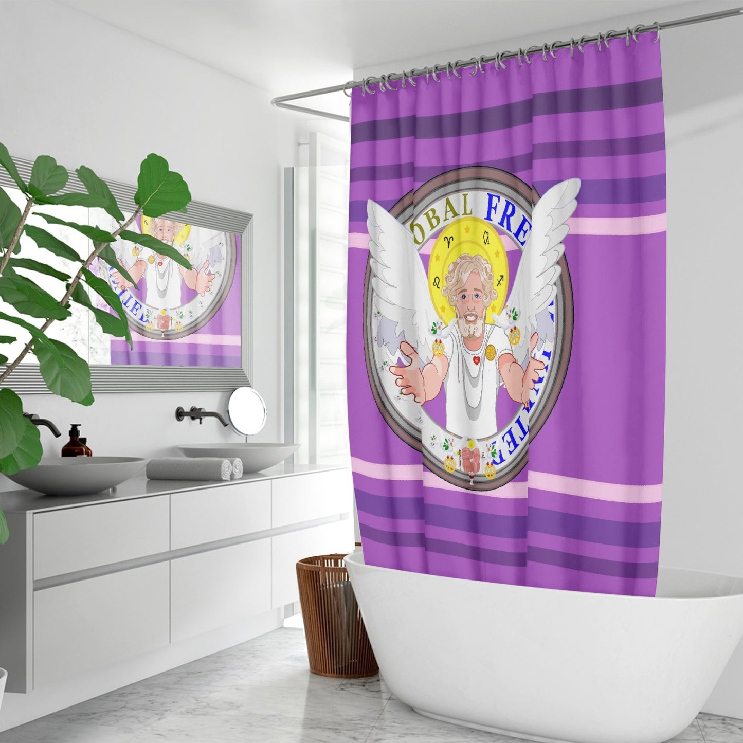 Quick-drying Shower Curtain GLOBAL FREEDOM UNITED© Archangel Uriel Lilac