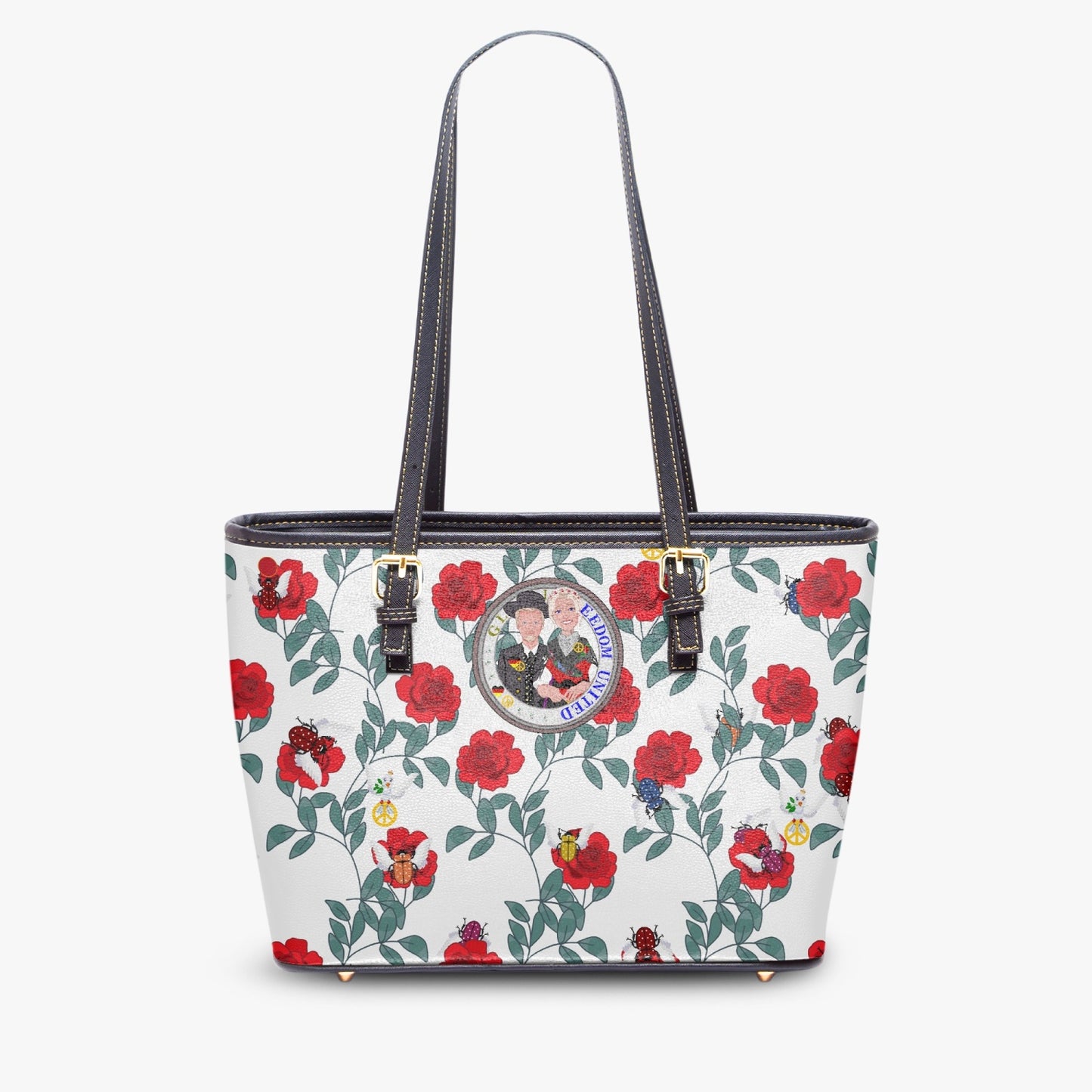 GLOBAL FREEDOM UNITED© Couple Germany Red Roses - Large Leather Tote Bag for Women