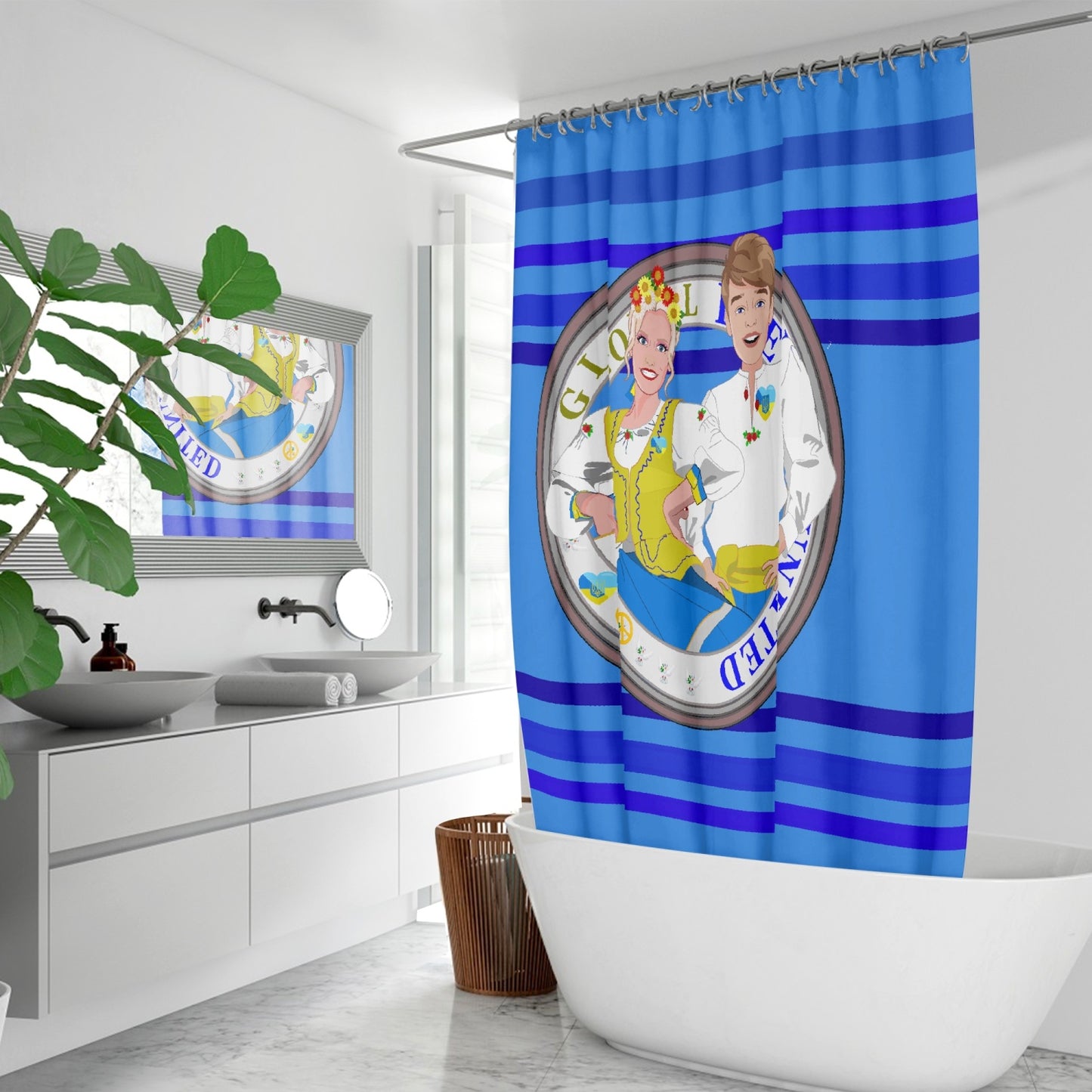 GLOBAL FREEDOM UNITED© Couple Ukrain Deep Blue - Quick-drying Shower Curtain