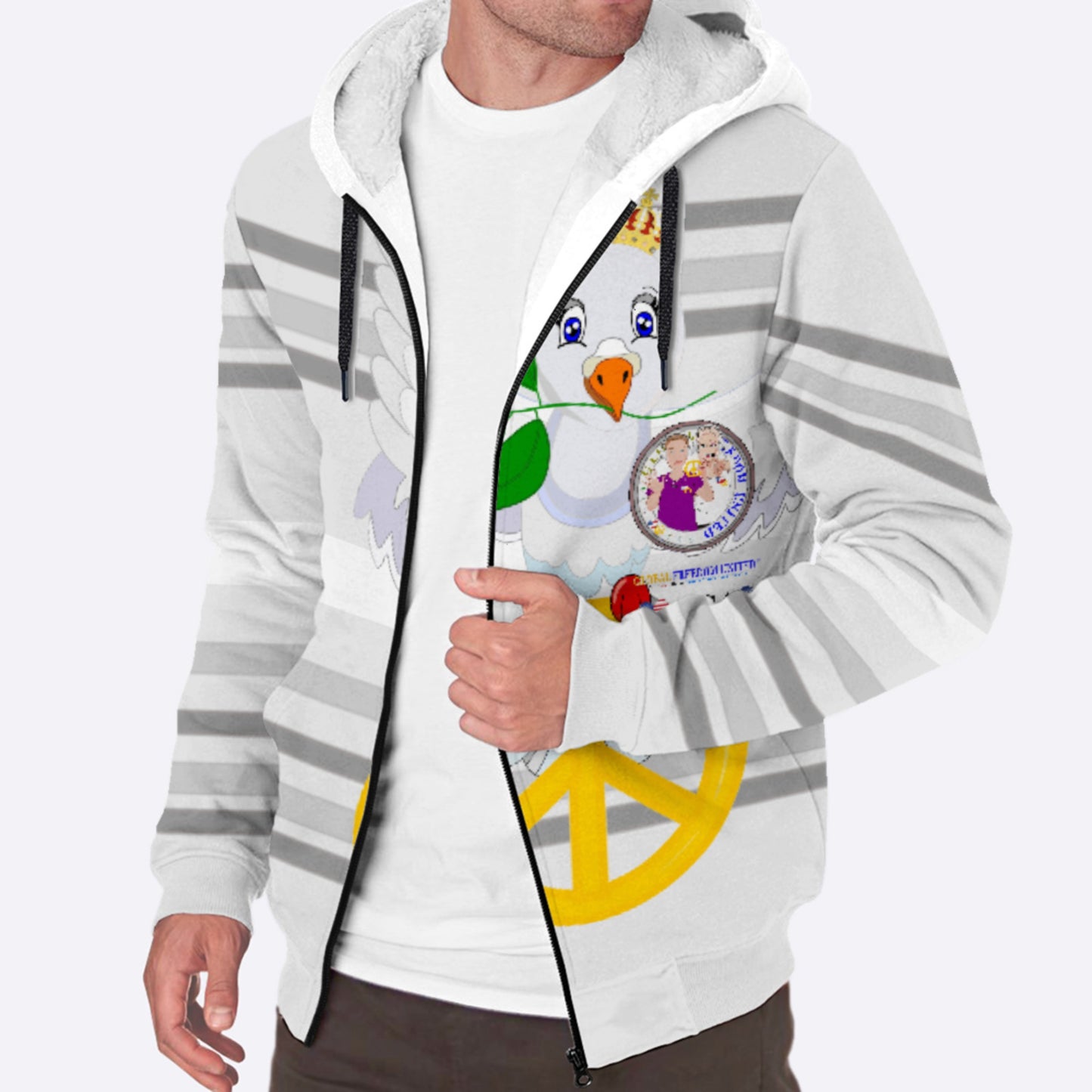 Plush Hoodie GLOBAL FREEDOM UNITED© Couple USA Wight American Grey