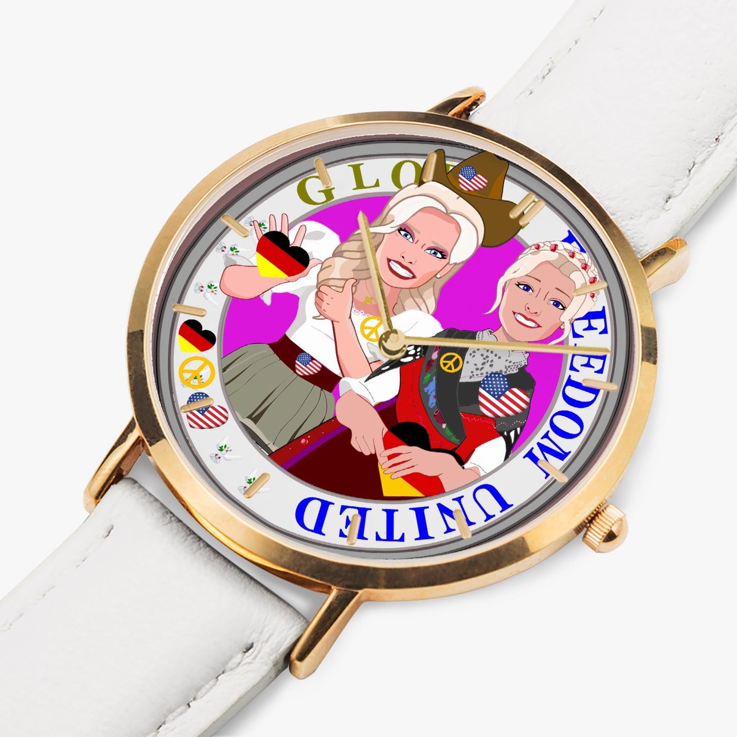 GLOBAL FREEDOM UNITED© Hot Selling Ultra-Thin Leather Strap Quartz Watch (Rose Gold With Indicators) Women USA & Germany