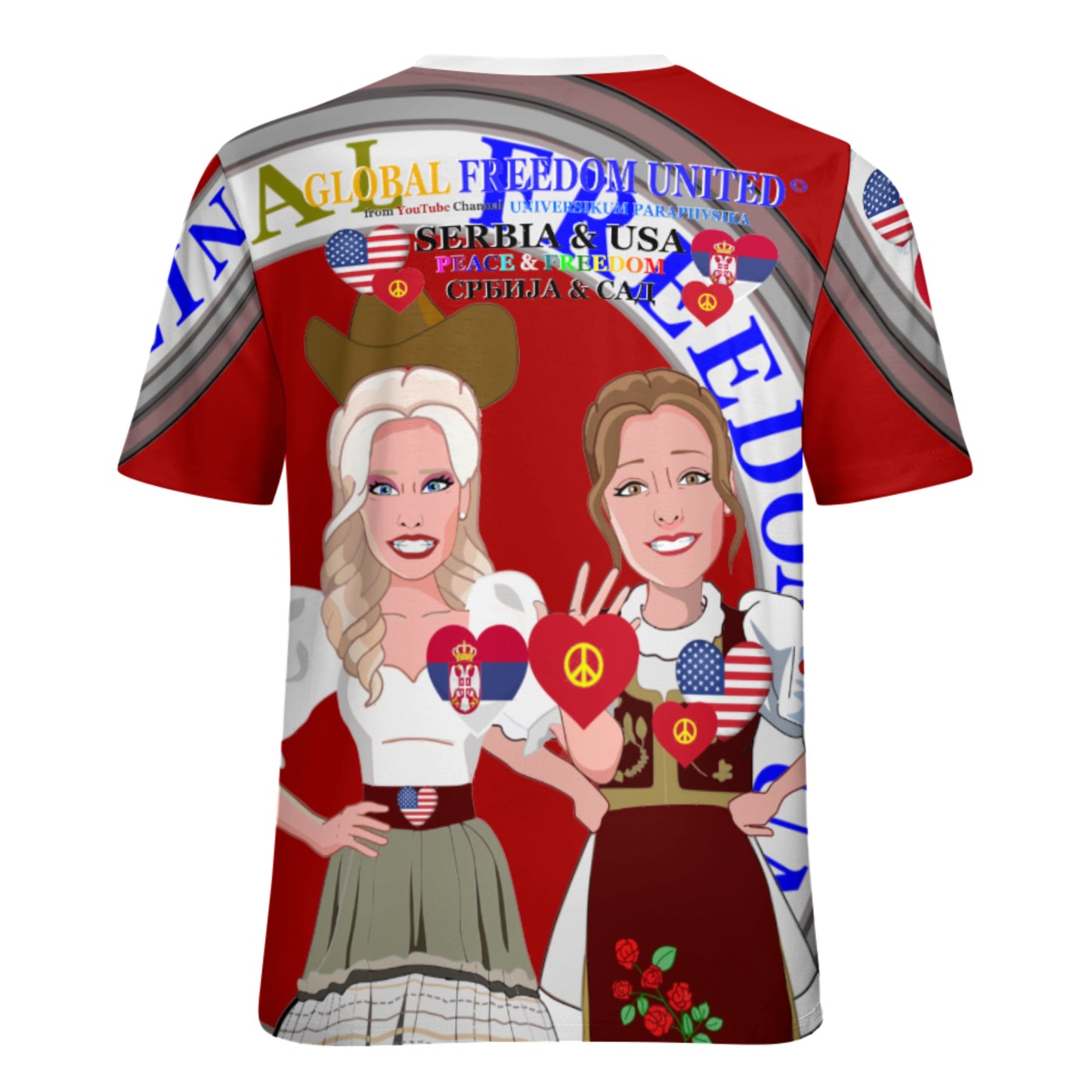 Women´s T-shirt 3 GLOBAL FREEDOM UNITED© Women Serbia & USA Red