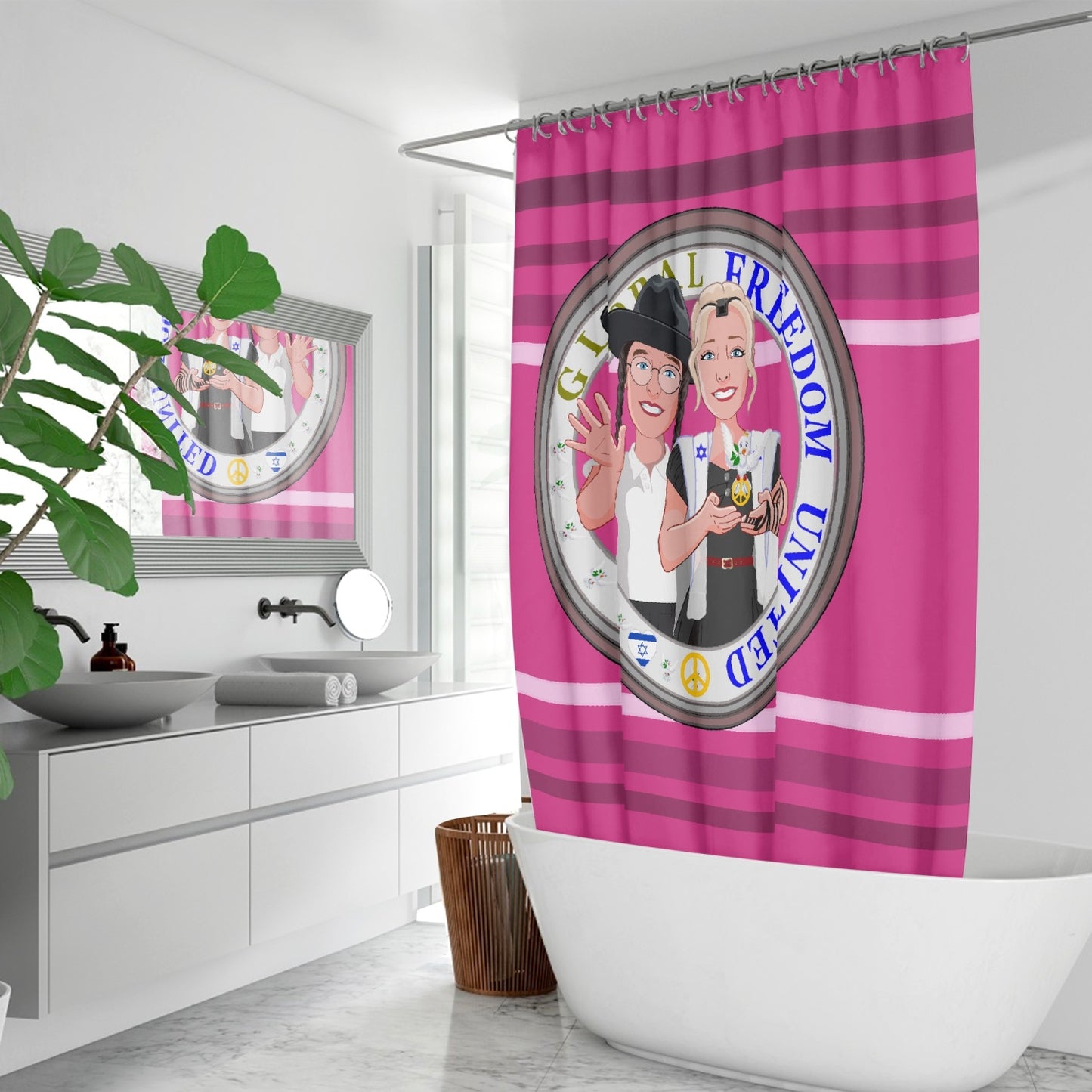 GLOBAL FREEDOM UNITED© Couple Israel Pink2 - Quick-drying Shower Curtain