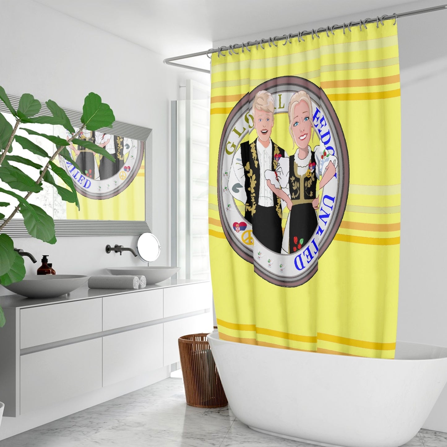 Quick-drying Shower Curtain GLOBAL FREEDOM UNITED COUPLE EDITION SERBIA YELLOW