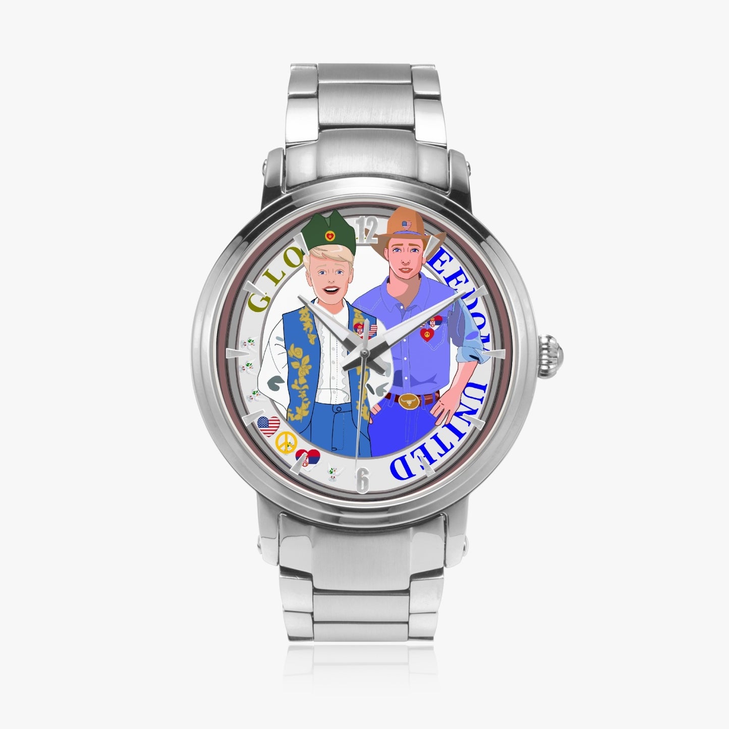 GLOBAL FREEDOM UNITED© New Steel Strap Automatic Watch (With Indicators) Men Serbia & USA