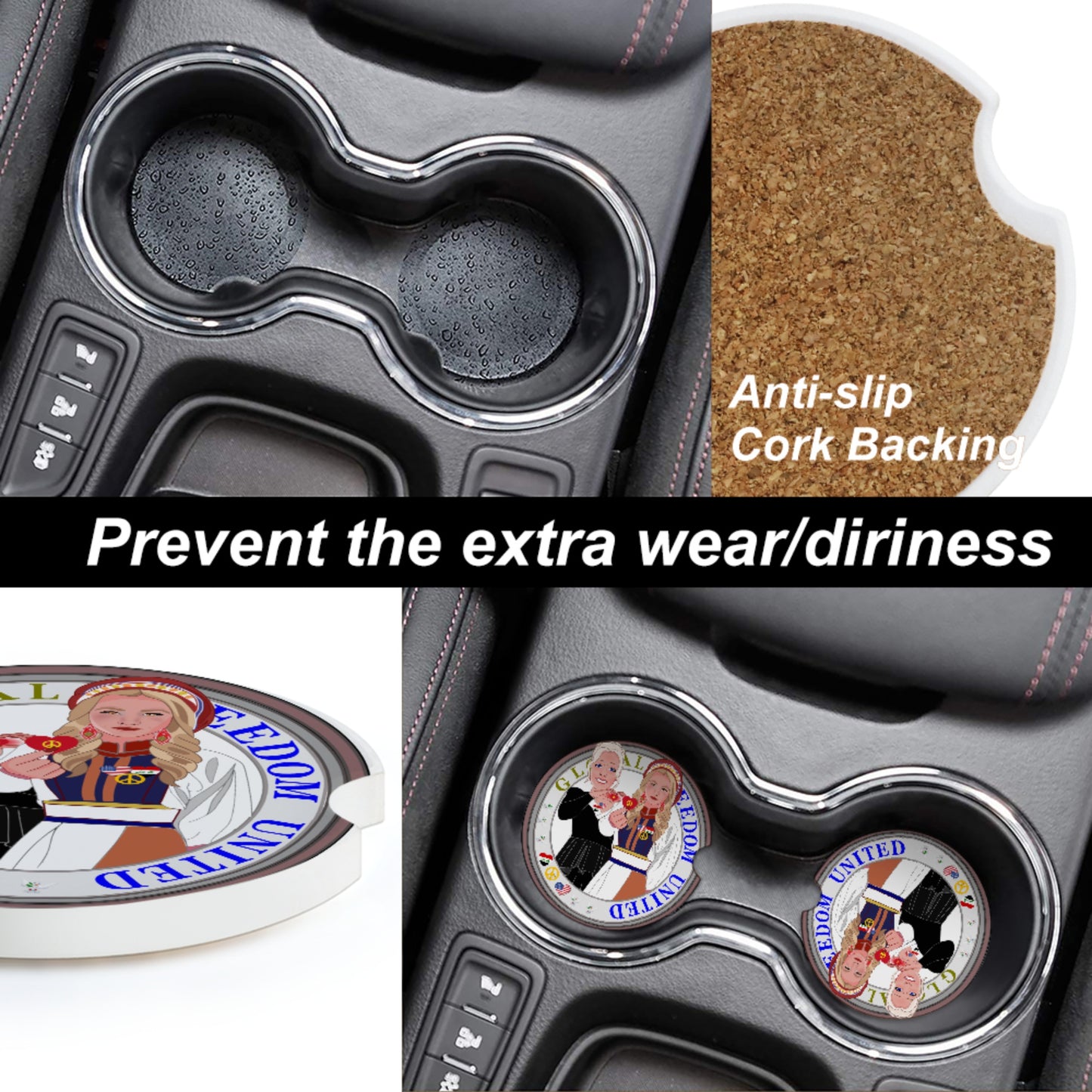 Ceramic Car Coaster GLOBAL FREEDOM UNITED© Women Iraq & USA