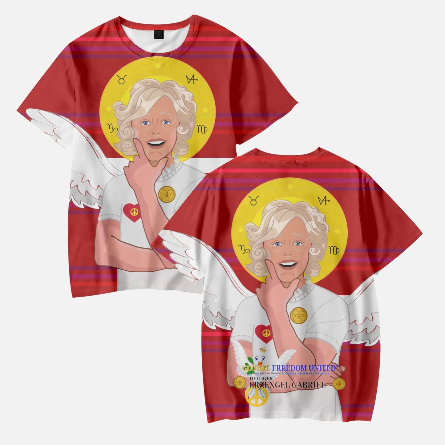 AOP Kids' Short T-Shirts GLOBAL FREEDOM UNITED© ARCHANGEL GABRIEL GERMAN  RED