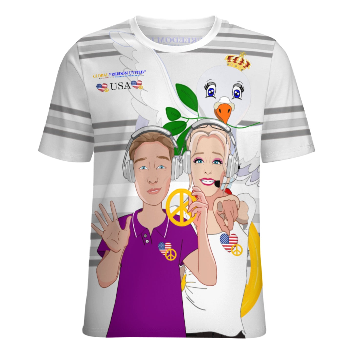 Women´s T-shirt 2 GLOBAL FREEDOM UNITED© Couple USA Wight American  Grey