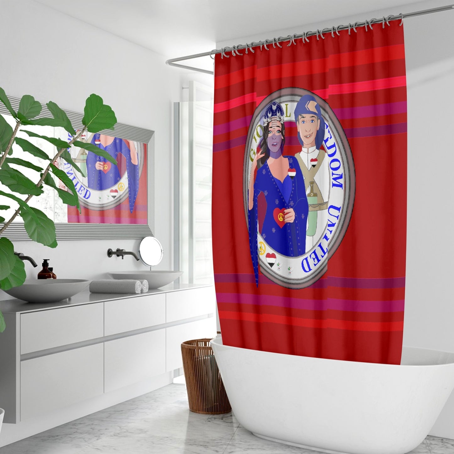 GLOBAL FREEDOM UNITED© Couple Yemen Red - Quick-drying Shower Curtain