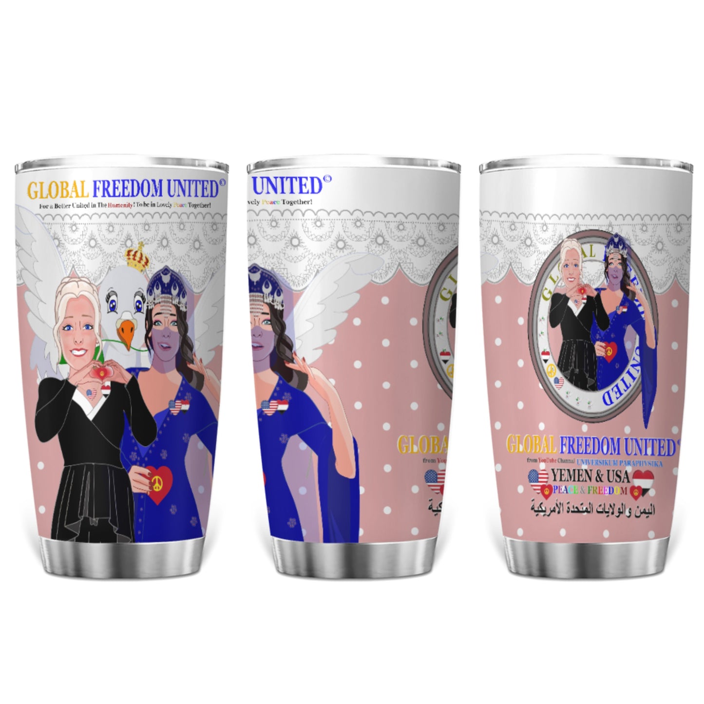 Tumbler GLOBAL FREEDOM UNITED© Women Yemen & USA Pink1