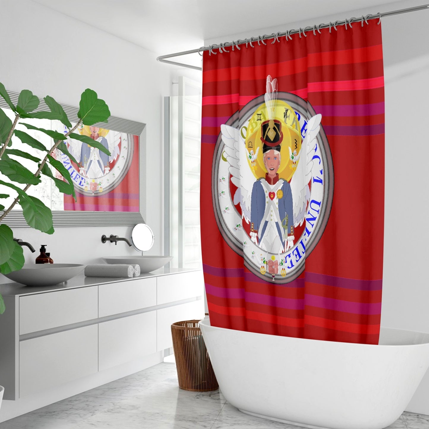 Quick-drying Shower Curtain GLOBAL FREEDOM UNITED© Archangel Michael Version 3 Red