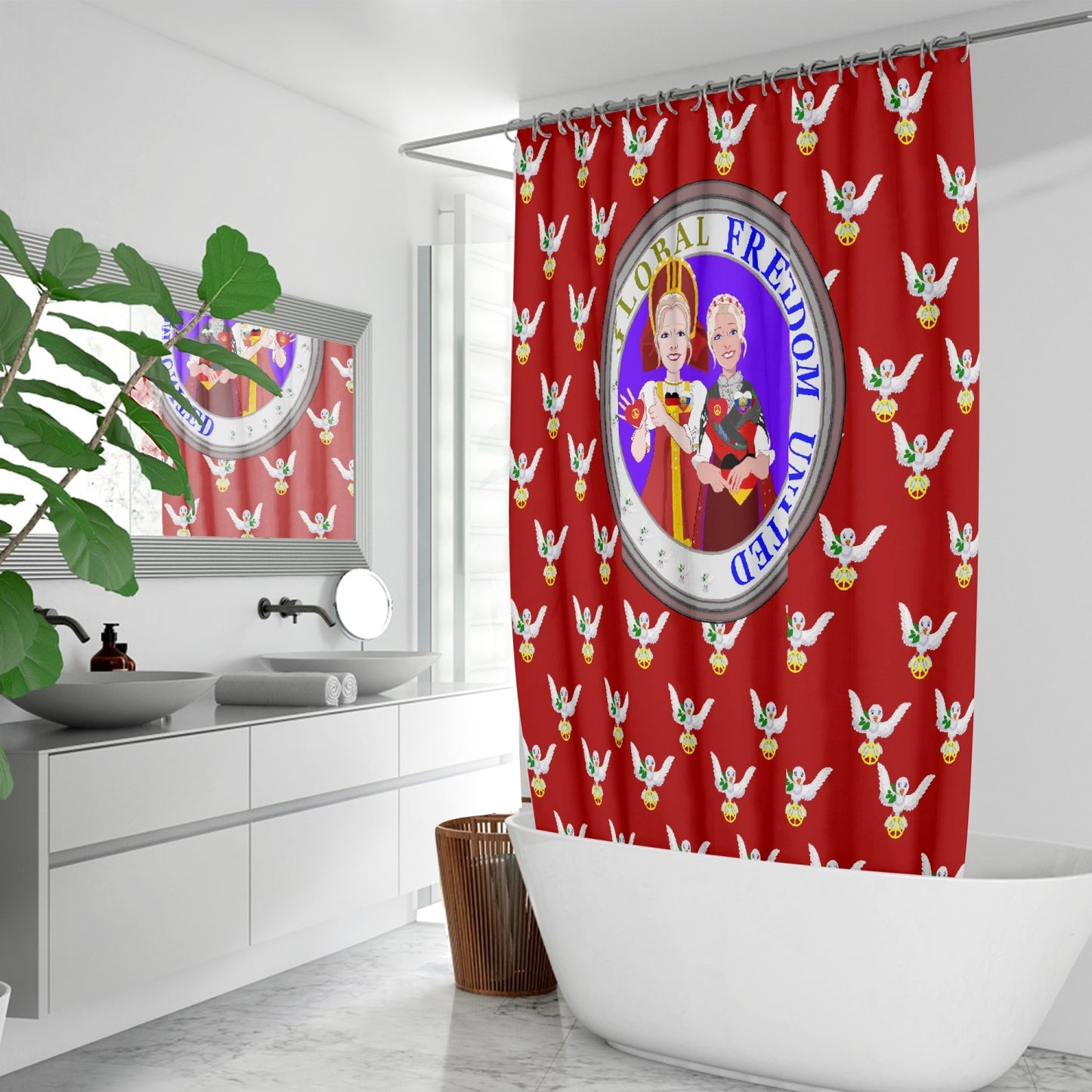 GLOBAL FREEDOM UNITED© WOMEN RUSSIA & GERMANY OLD PEACE RED Quick-drying Shower Curtain