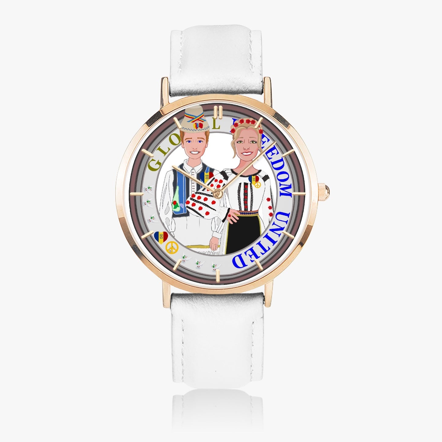 Hot Selling Ultra-Thin Leather Strap Quartz Watch (Rose Gold With Indicators) GLOBAL FREEDOM UNITED© Couple Romania