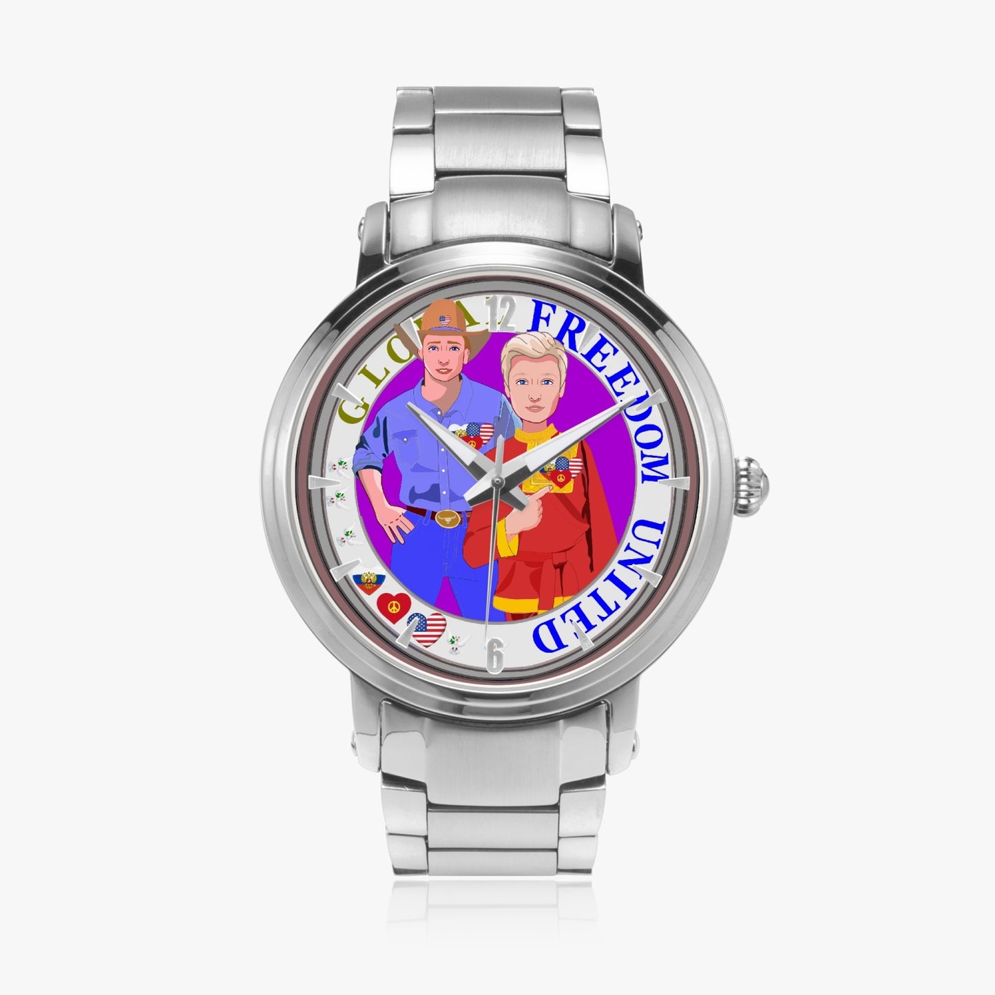 GLOBAL FREEDOM UNITED© New Steel Strap Automatic Watch (With Indicators) Men Russia & USA