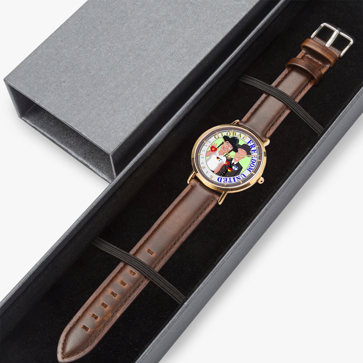 Hot Selling Ultra-Thin Leather Strap Quartz Watch (Rose Gold With Indicators) GLOBAL FREEDOM UNITED© MEN ISRAEL & GERMANY