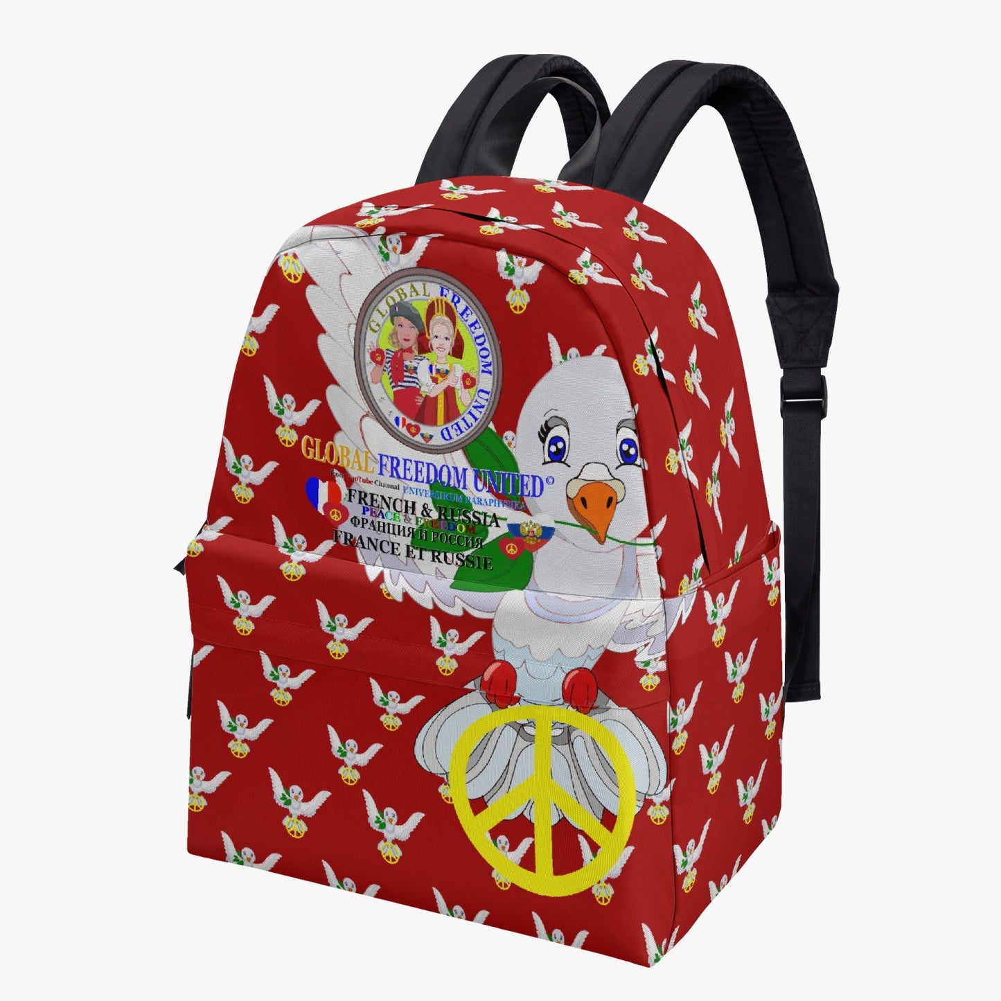GLOBAL FREEDOM UNITED WOMEN DOVE OF PEACE FRENCH & RUSSIA OLD PEACE RED All-over-print Canvas Backpack