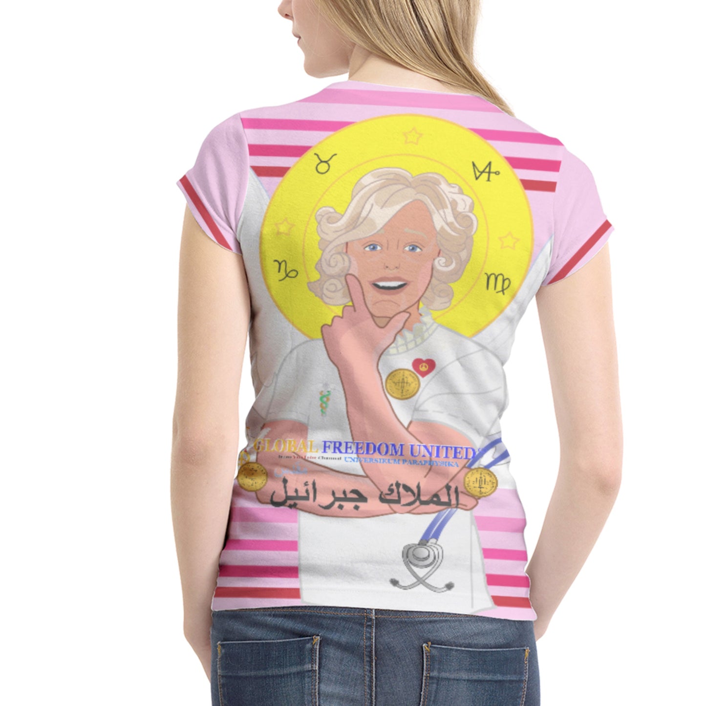 Women´s T-shirt 1 GLOBAL FREEDOM UNITED© Archangel Gabriel Arabic Pink1