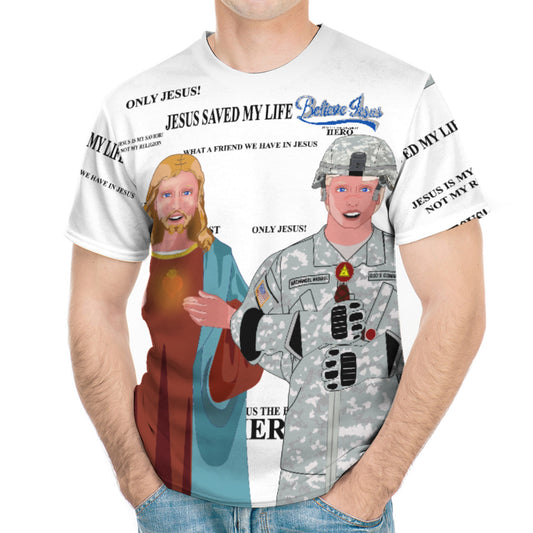 Men´s T-shirt Wight GLOBAL FREEDOM UNITED© Jesus Is A Hero Veteran For US American Soldiers