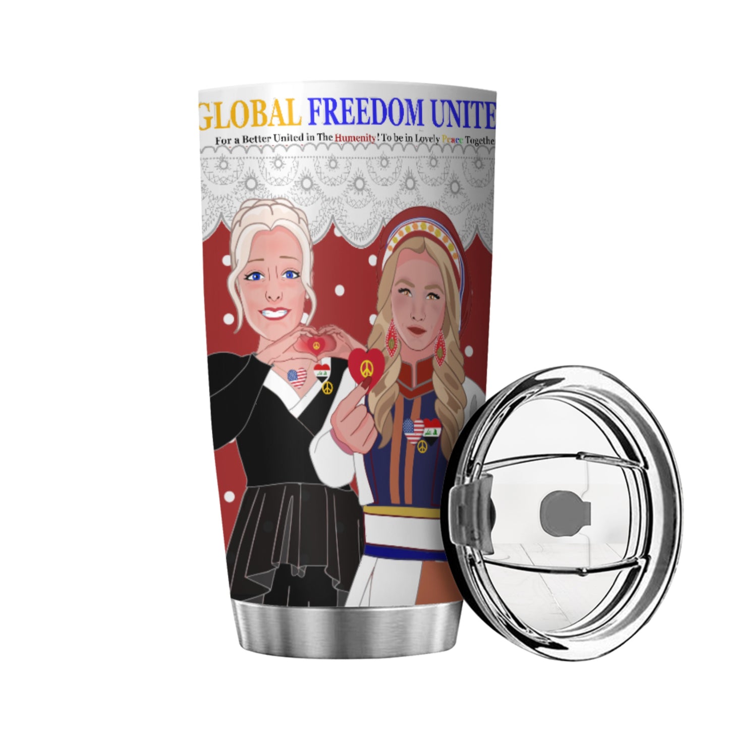Tumbler GLOBAL FREEDOM UNITED© Women Iraq & USA Red