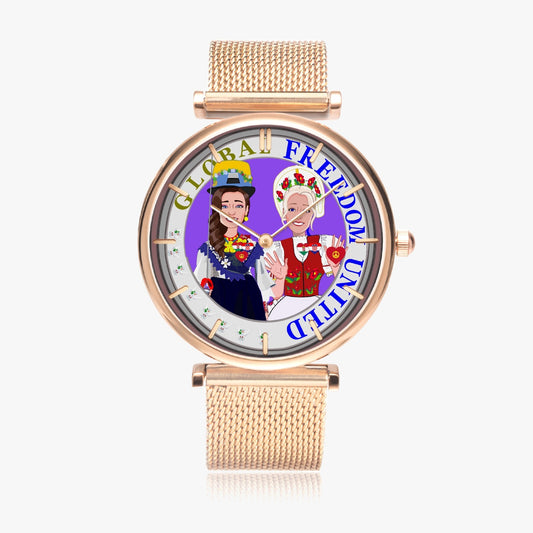 GLOBAL FREEDOM UNITED©  New Stylish Ultra-Thin Quartz Watch (With Indicators) Women Croatia & Hungary V2