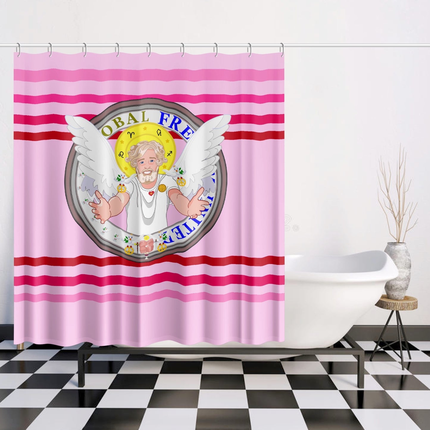 Quick-drying Shower Curtain GLOBAL FREEDOM UNITED© Archangel Uriel Pink1