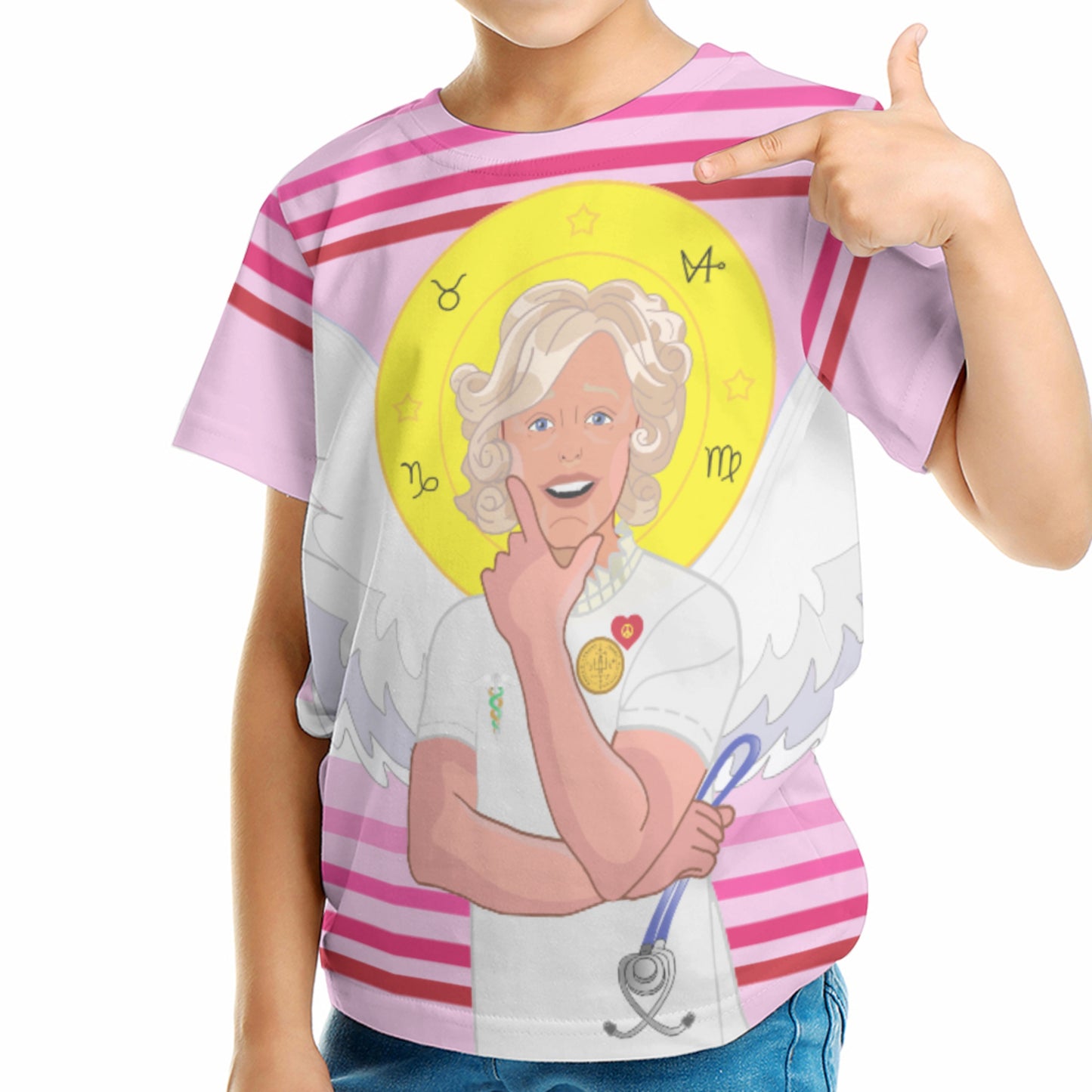 Kid´s T-shirt 2 GLOBAL FREEDOM UNITED© Archangel Gabriel Latin Pink1