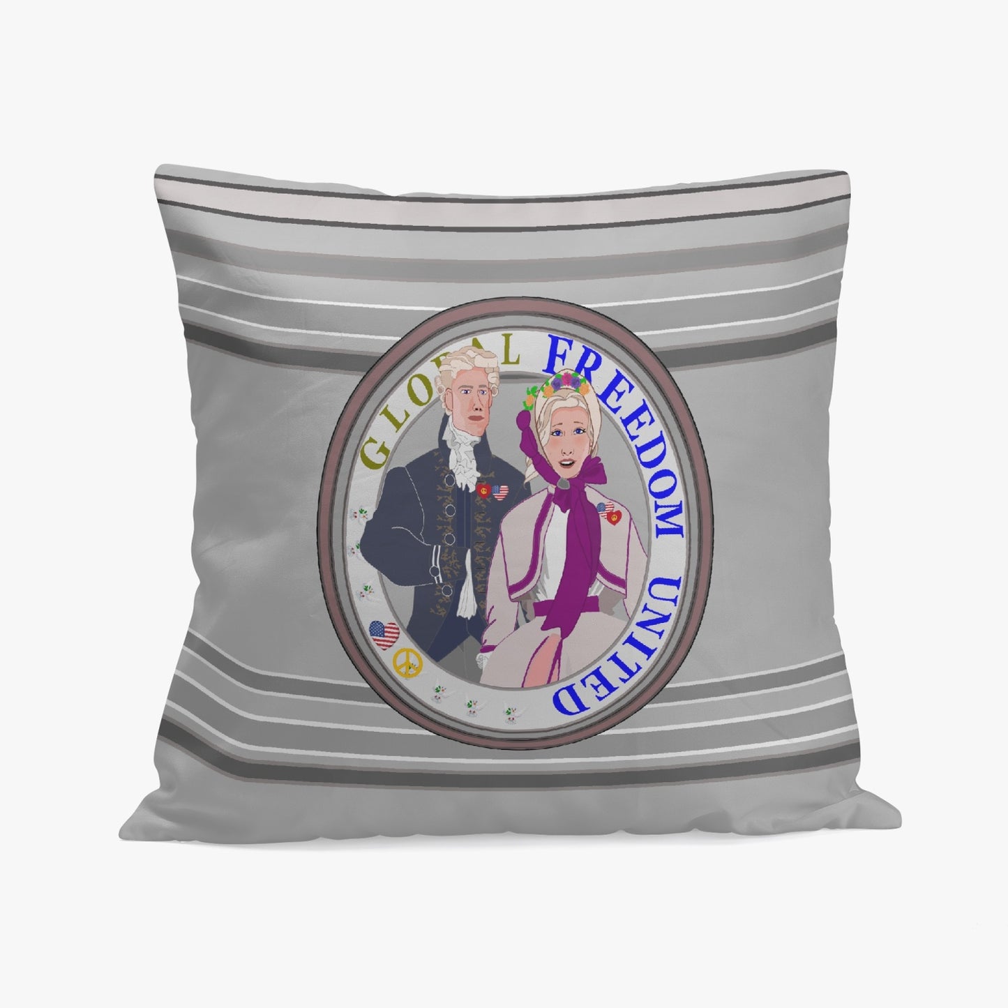 GLOBAL FREEDOM UNITED© Couple USA Georg Washington Grey - Square Pillow Cover