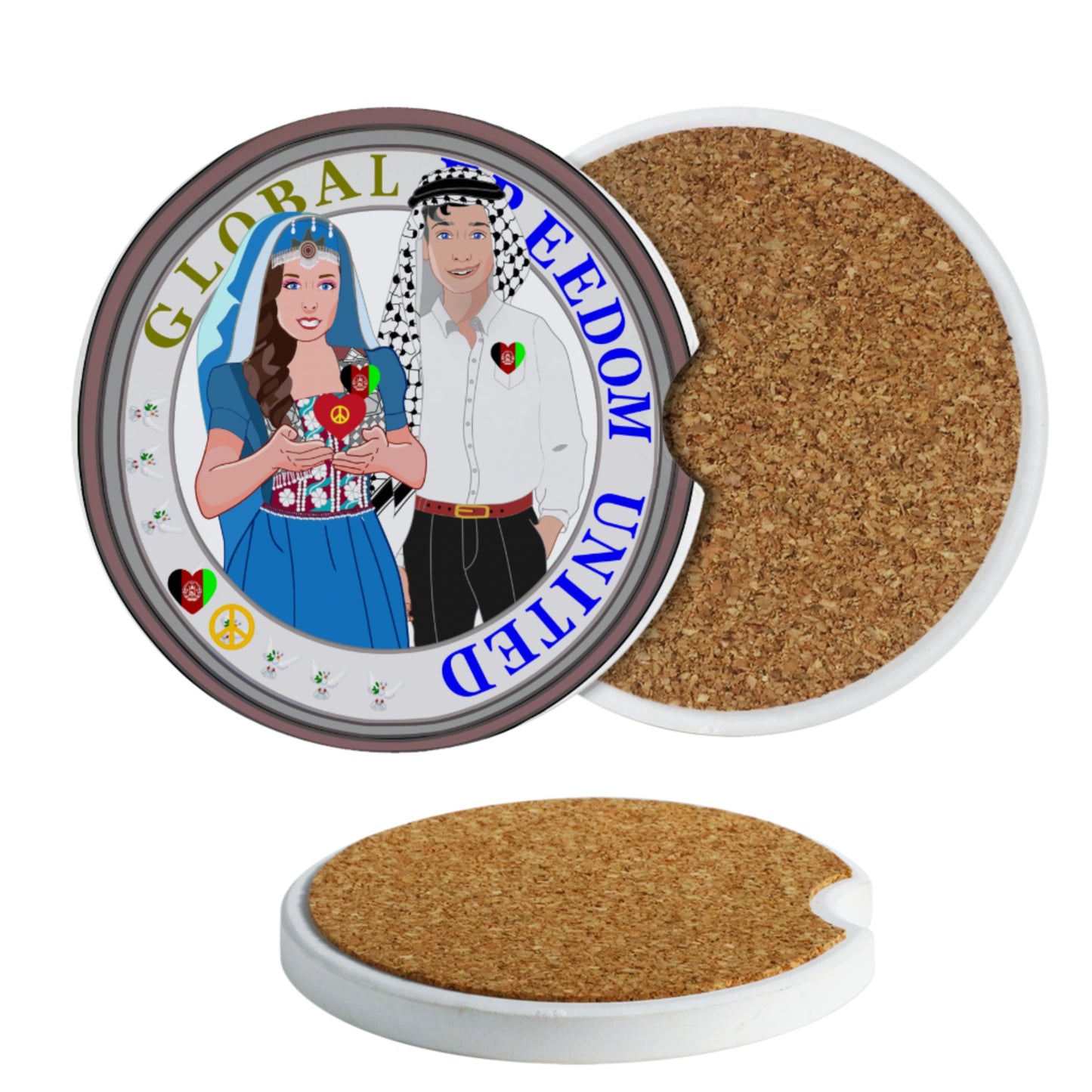 Ceramic Car Coasters Global Freedom United© Couple Afghanistan