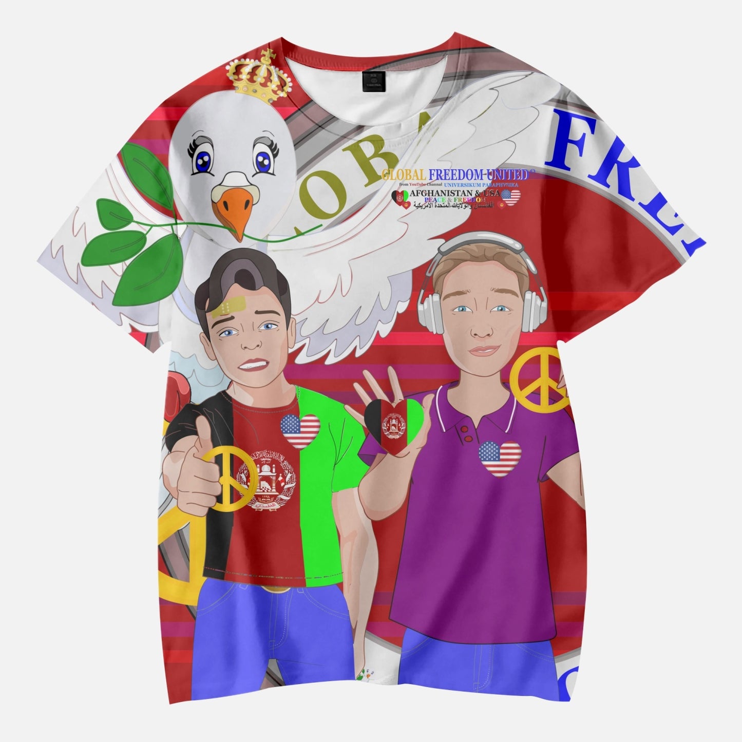 AOP Kids' Short T-Shirts GLOBAL FREEDOM UNITED BOY AFGHANISTAN & USA RED