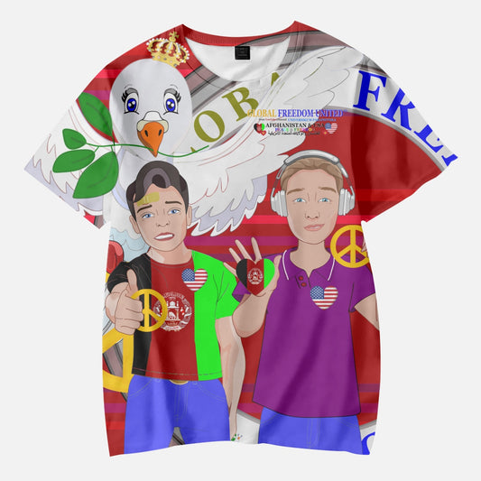 AOP Kids' Short T-Shirts GLOBAL FREEDOM UNITED BOY AFGHANISTAN & USA RED