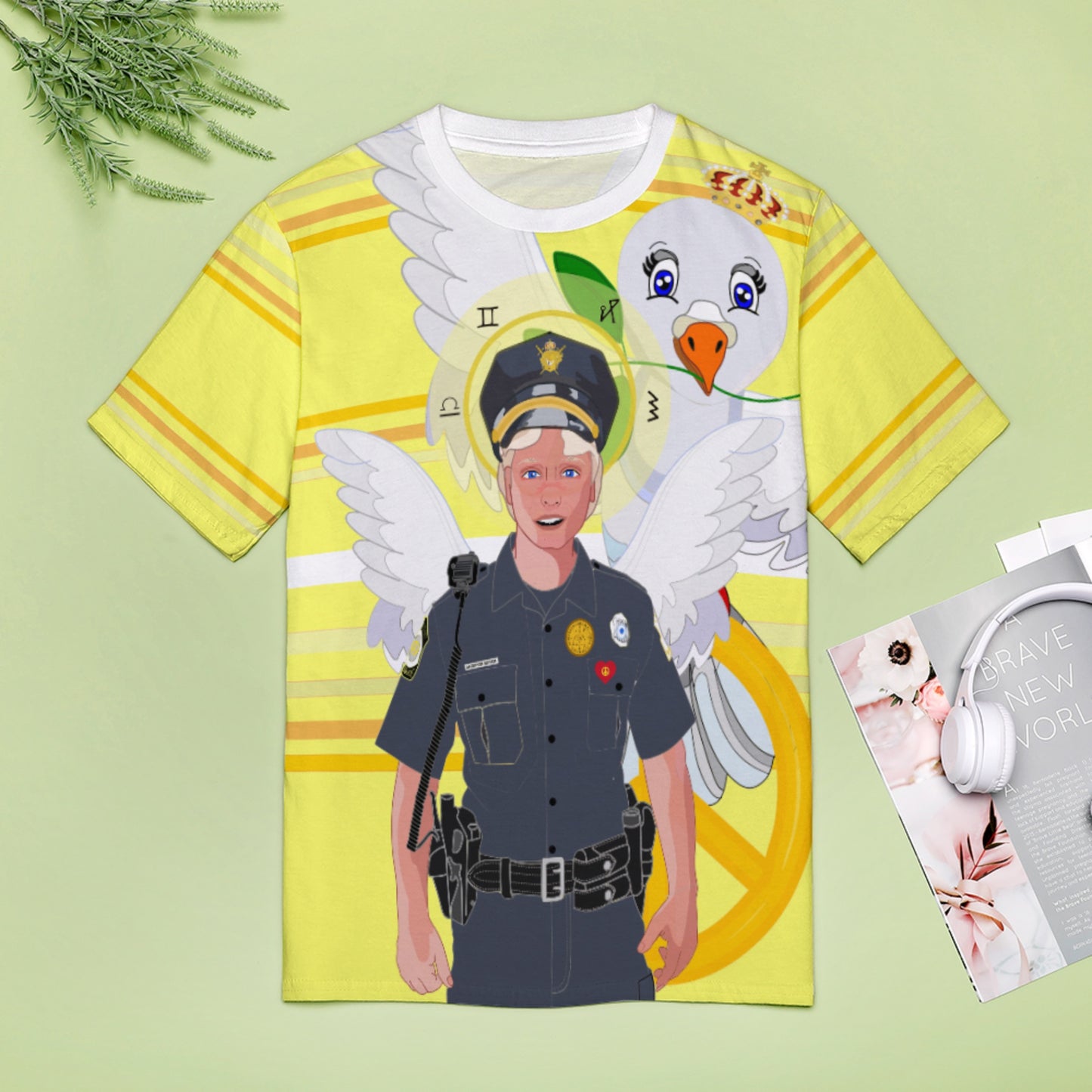 Women´s T-shirt 2 GLOBAL FREEDOM UNITED© Archangel Michael As Policemen Yellow