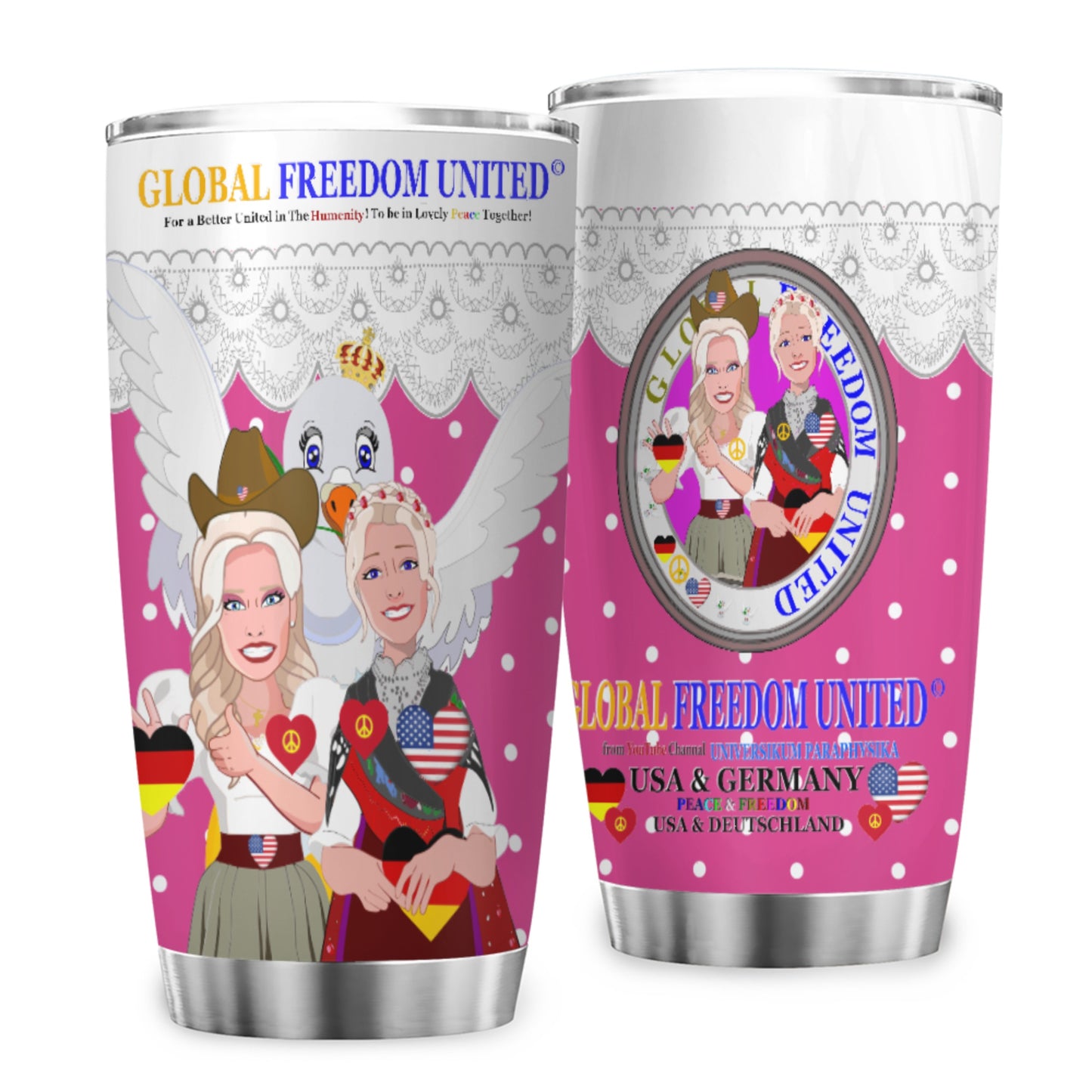 Tumbler GLOBAL FREEDOM UNITED© Women Germany & USA Pink2