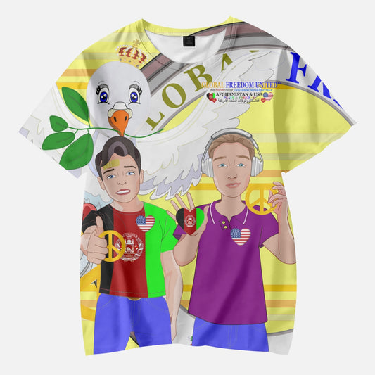 AOP Kids' Short T-Shirts GLOBAL FREEDOM UNITED BOY AFGHANISTAN & USA YELLOW