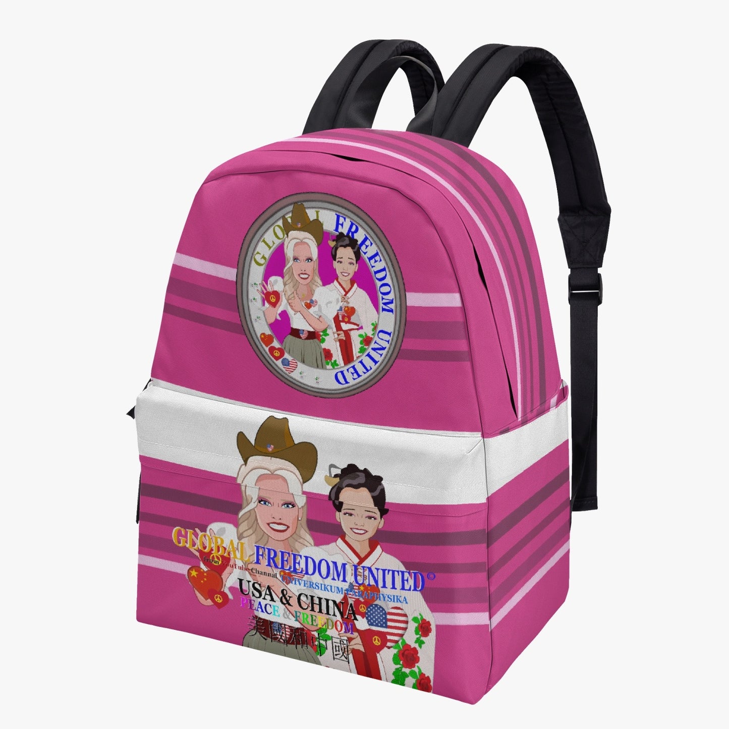 GLOBAL FREEDOM UNITED©   WOMEN CHINA & USA   PINK All-over-print Canvas Backpack