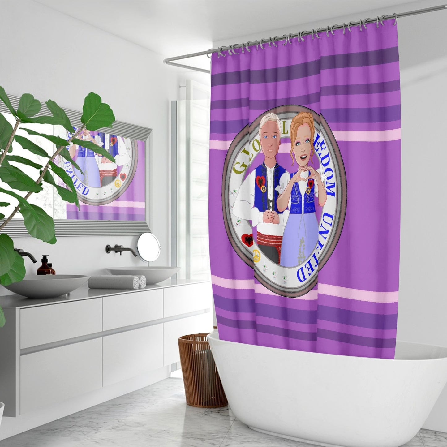 GLOBAL FREEDOM UNITED© Couple Albania Lilac Quick-drying Shower Curtain