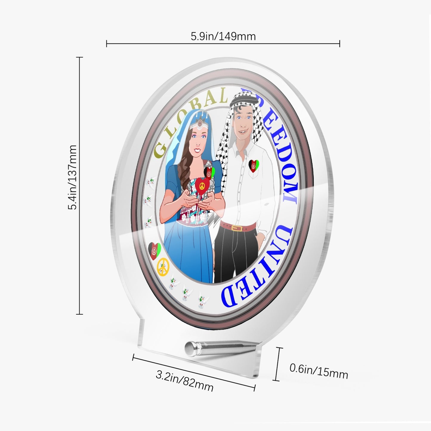 GLOBAL FREEDOM UNITED© Couple Afghanistan Acrylic Plaque with Stand - Round