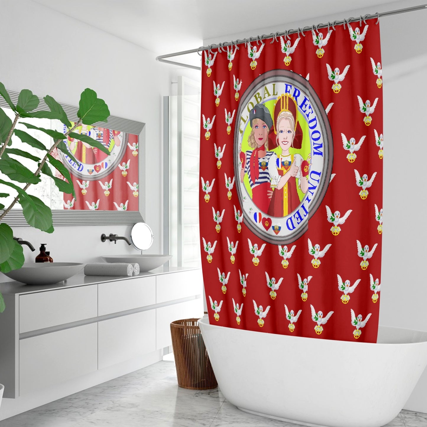 GLOBAL FREEDOM UNITED WOMEN FRENCH & RUSSIA OLD PEACE RED Quick-drying Shower Curtain