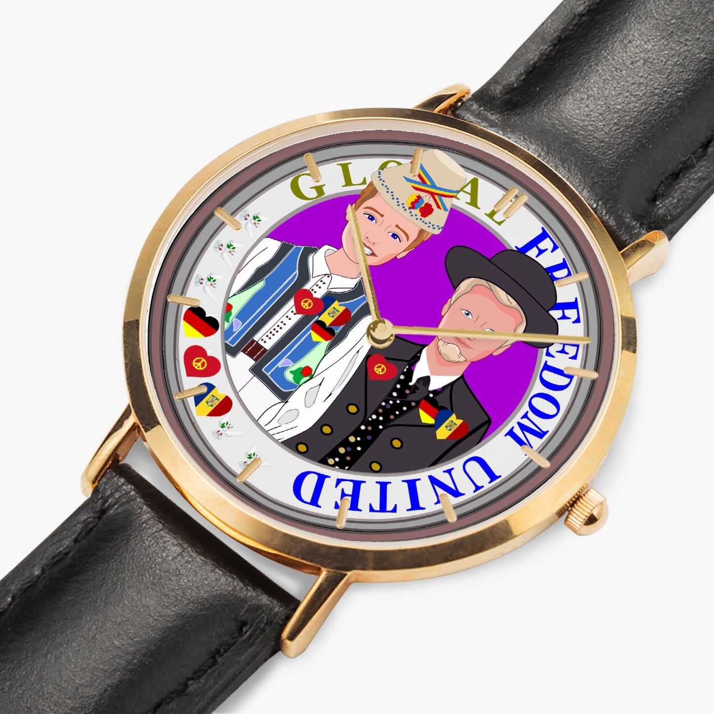 Hot Selling Ultra-Thin Leather Strap Quartz Watch (Rose Gold With Indicators) GLOBAL FREEDOM UNITED MEN ROMANIA & GERMANY