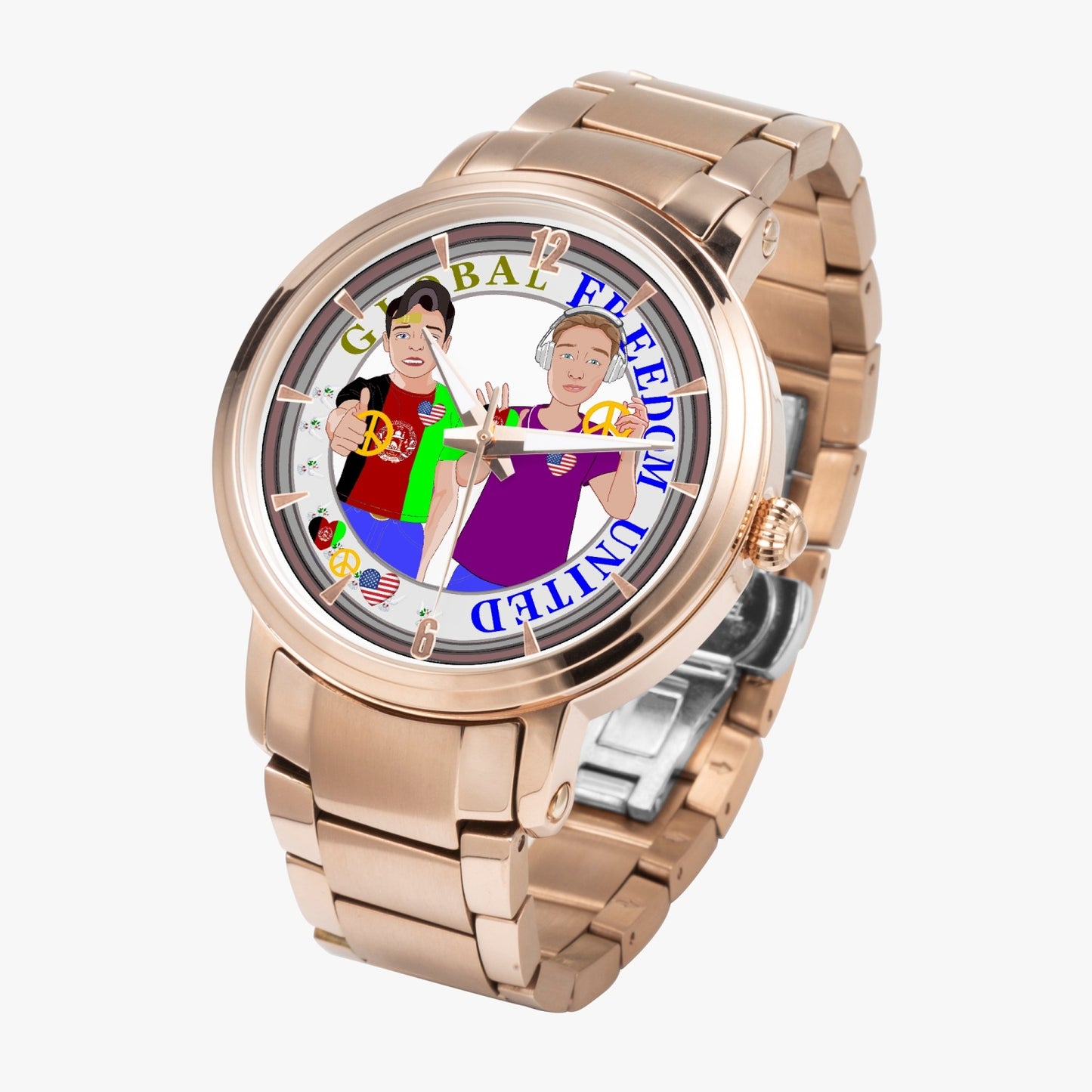 GLOBAL FREEDOM UNITED© New Steel Strap Automatic Watch (With Indicators) Men Afghanistan & USA V1