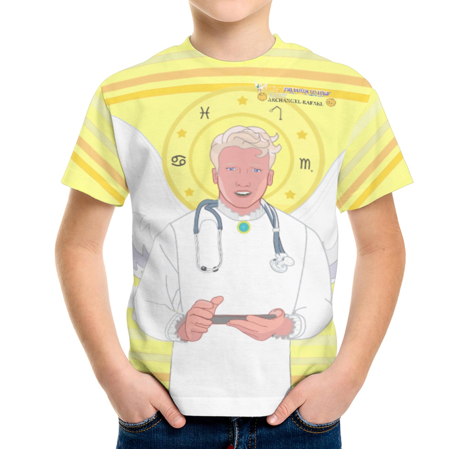 Kid´s T-shirt GLOBAL FREEDOM UNITED© Archangel Rafael English Yellow
