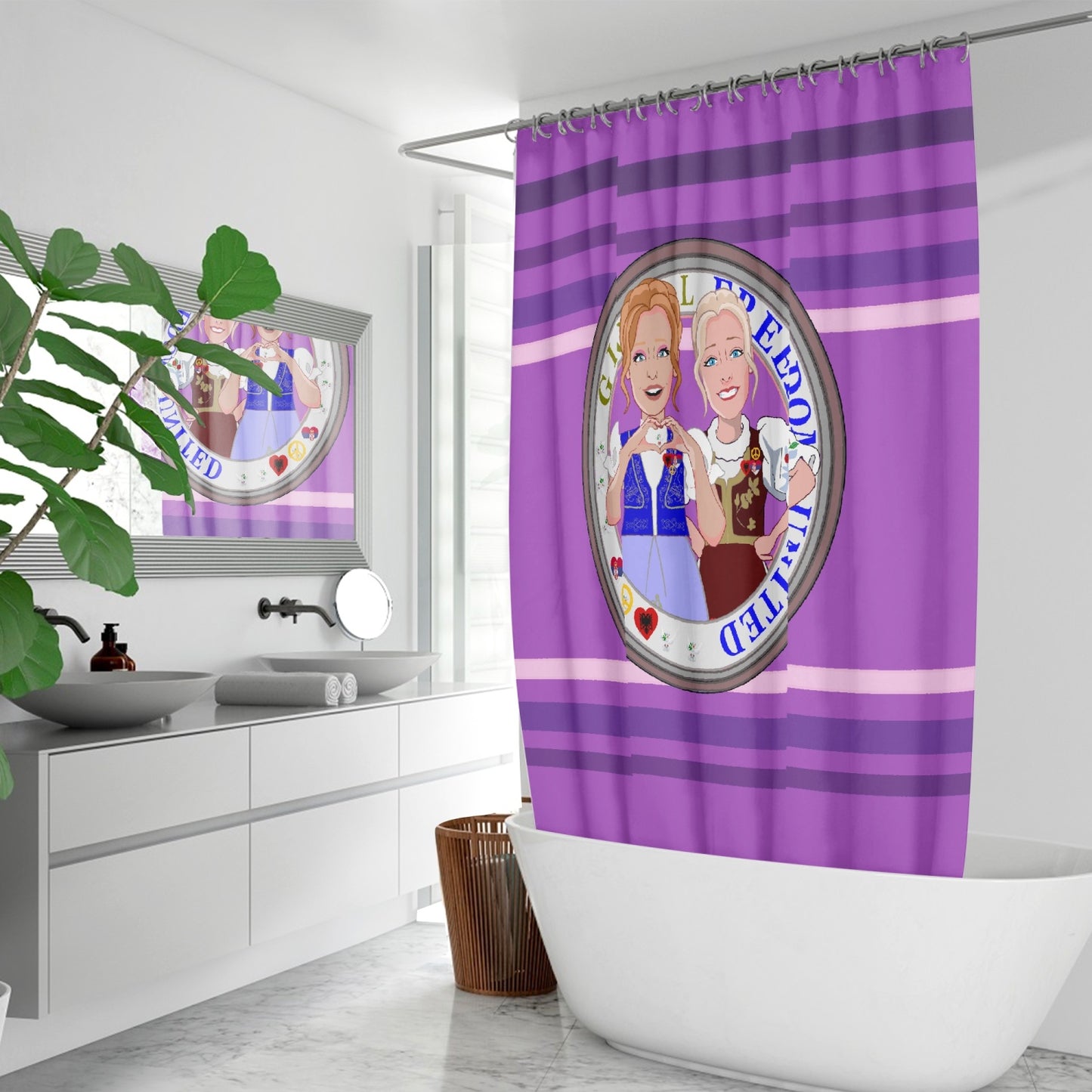 Quick-drying Shower Curtain GLOBAL FREEDOM UNITED© Women Albania & Serbia Lilac