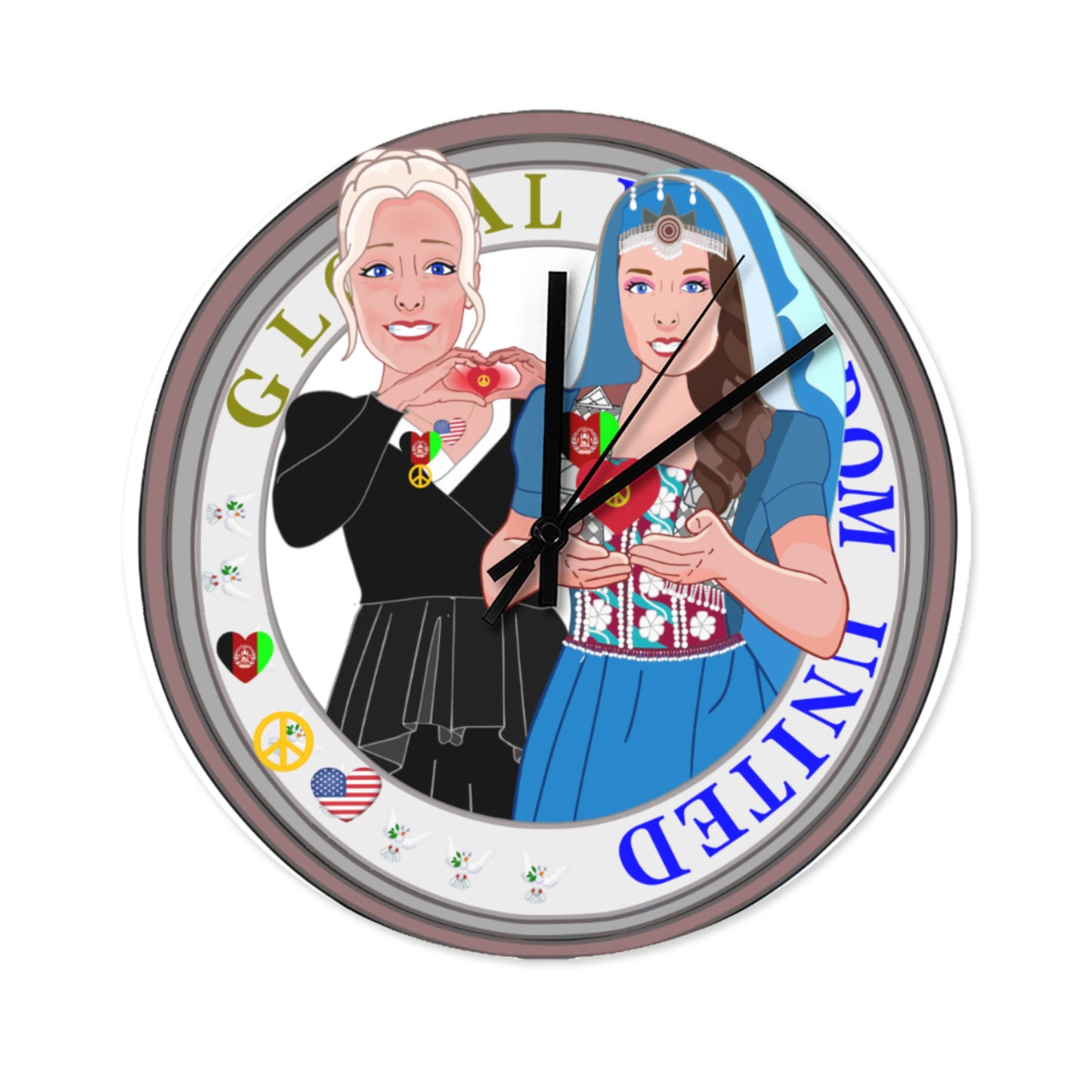 Wooden Wall Clock Without Scale GLOBAL FREEDOM UNITED© Women Afghanistan & USA