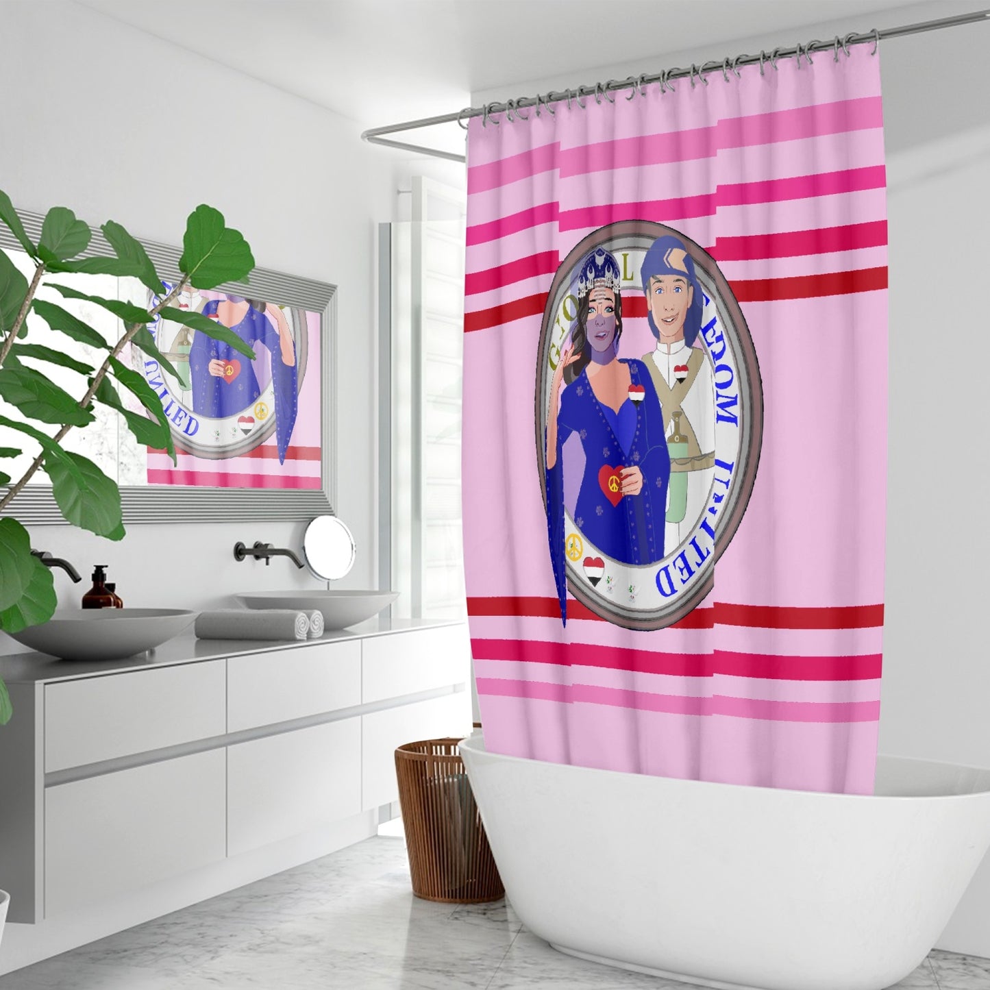 GLOBAL FREEDOM UNITED© Couple Yemen Pink1 - Quick-drying Shower Curtain