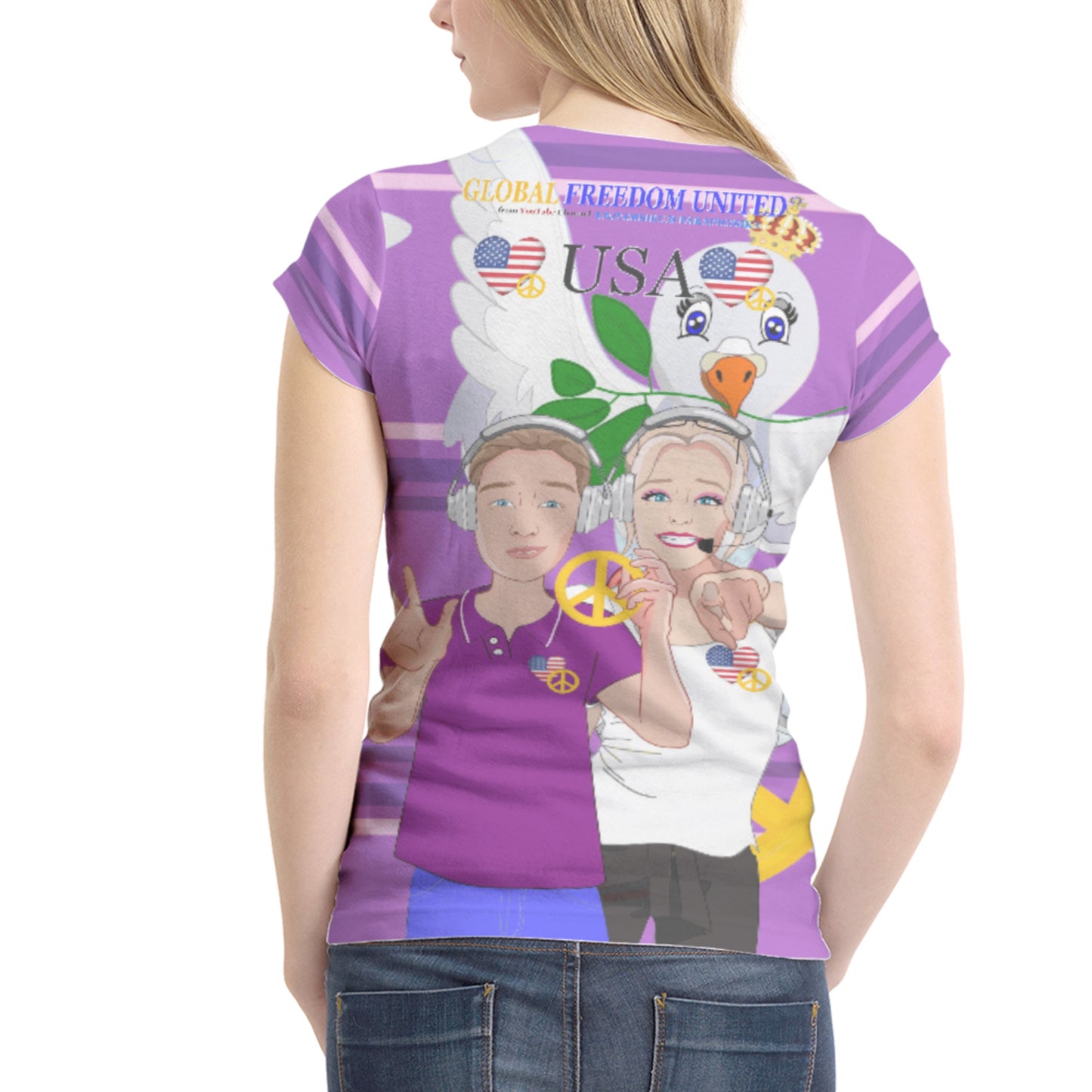 Women´s T-shirt 1 GLOBAL FREEDOM UNITED© Couple USA Wight American Lilac
